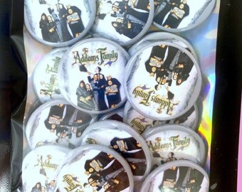 Addams Family Buttons, Party Favors, Halloween