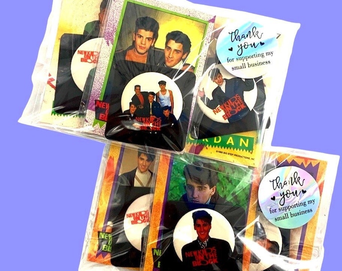 New Kids on the Block (Three Pack) 1.5 Inch Pin-back Buttons, NKOTB Fan Gift, NKOTB Buttons, New Old Stock Vintage Pins 1989