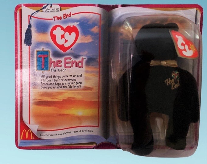 The End 1999 Y2K Millenium Bear Retired Beanie Baby (2000) with Sealed Pack Trading Cards