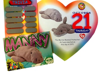 Beanie of the Day (October 21st) Manny the Manatee, Beanie Baby Birthday Telegram Treat, Stocking Stuffers, 90s gifts