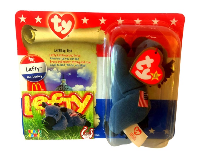 Lefty the Donkey Beanie Baby 2000 Gift Set with matching Trading Card