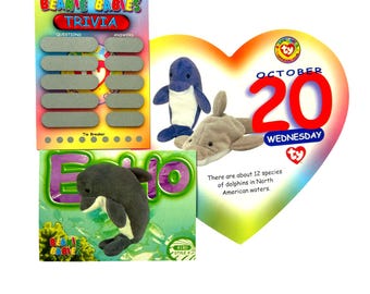 Beanie of the Day (October 20th) Echo the Dolphin, Beanie Baby Birthday Telegram Treat, Stocking Stuffers, 90s gifts