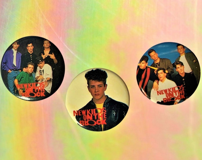 NKOTB (Three Pack Gift Set) 1.5 Inch Pin-back Buttons, NKOTB Fan Gift, NKOTB Buttons, New Old Stock Vintage Pins 1989 New Kids on the Block