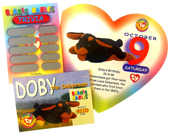 Beanie of the Day (October 9th) Doby the Doberman, Beanie Baby Birthday Telegram Treat, Stocking Stuffers, 90s gifts