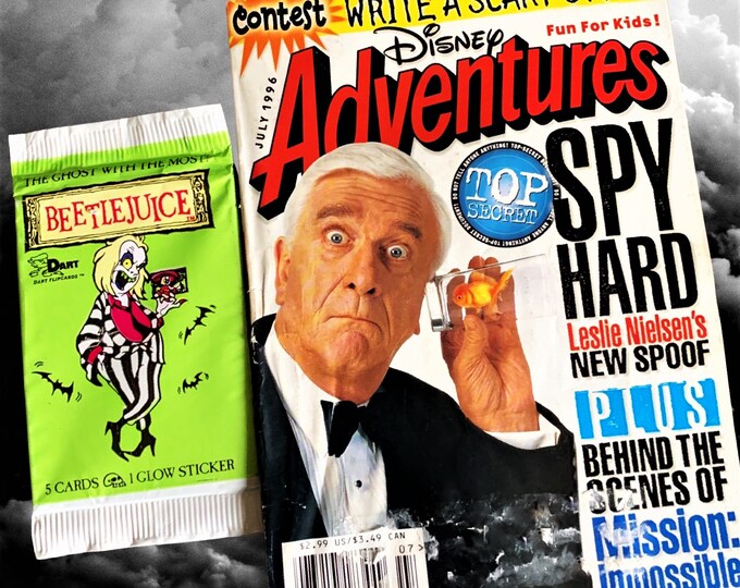 July 1996 Disney adventure magazine, 90s nostalgia, Vintage, Birthday Gifts, Trading Card Pack, Leslie Nielsen, Beetlejuice