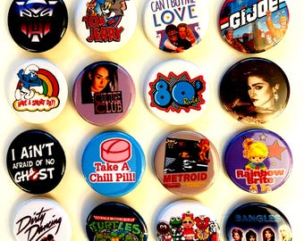 80s style Pinback buttons, Choose, 80s Party Favors