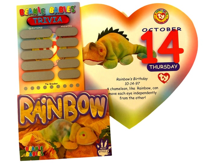 Beanie of the Day (October 14th) Rainbow the Ty-Dye Chameleon, Beanie Baby Birthday Telegram Treat, Stocking Stuffers, 90s gifts