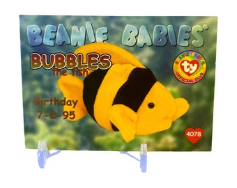 Bubbles the Fish 1998 Beanie Baby Card, Stocking Stuffers, 90s gifts, Birthdate 7-2-95