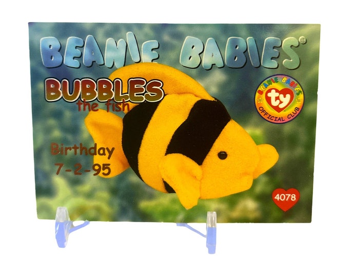 Bubbles the Fish 1998 Beanie Baby Card, Stocking Stuffers, 90s gifts, Birthdate 7-2-95