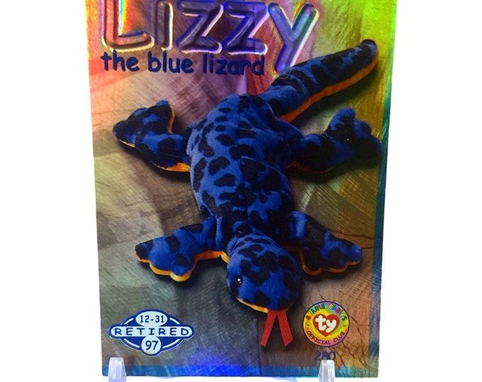 Lizzy the Blue Lizard 1999 Beanie Baby Card, Stocking Stuffers, 90s gifts