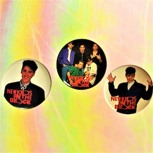 NKOTB (Three Pack Gift Set) 1.5 Inch Pin-back Buttons, NKOTB Fan Gift, NKOTB Buttons, New Old Stock Vintage Pins 1989 New Kids on the Block