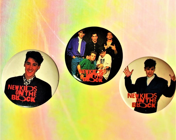 NKOTB (Three Pack Gift Set) 1.5 Inch Pin-back Buttons, NKOTB Fan Gift, NKOTB Buttons, New Old Stock Vintage Pins 1989 New Kids on the Block
