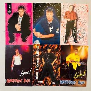 May include: A collection of six vintage Backstreet Boys trading cards. The cards feature images of Brian Littrell and other band members in various poses. Some cards include the text "Brian", "Love!", and "Live!", with the band's name.
