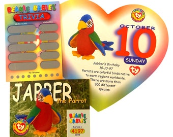 Beanie of the Day (October 10th) Jabber the Parrot, Beanie Baby Birthday Telegram Treat, Stocking Stuffers, 90s gifts