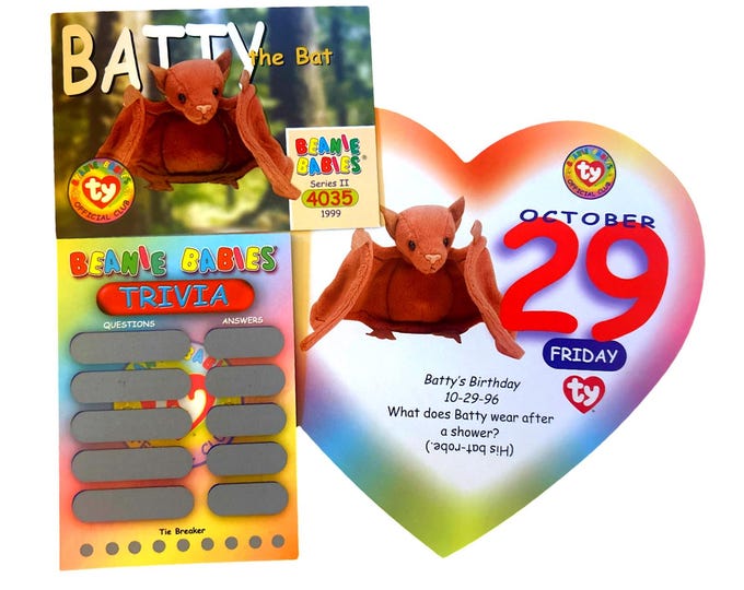 Beanie of the Day (October 29th) Batty the Bat, Beanie Baby Birthday Telegram Treat, Stocking Stuffers, 90s gifts