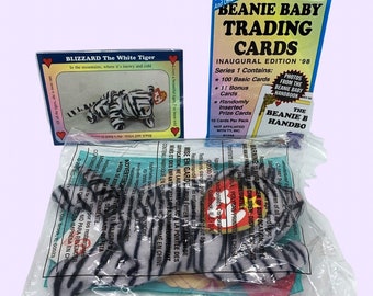 Ty Blizzard the White Tiger Beanie Baby 2000 with Trading Card & Sealed Pack