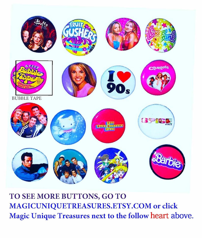 90s Style Buttons, 90s Party favors, Choose One Pinback button, 90s gift ideas, y2k, 90s pins, 90210 image 10