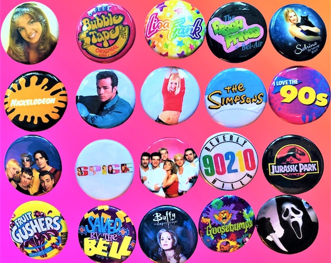 90s Style Buttons, 90s Party favors, Choose One Pinback button, 90s gift ideas, y2k, 90s pins, 90210