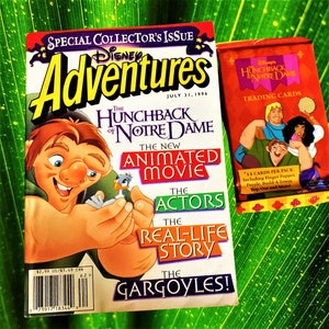 31 de julio de 1996, revista de aventuras de Disney, nostalgia de los 90, vintage, regalos de cumpleaños, paquete de cartas coleccionables, El jorobado de Notre Dame