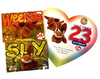 Beanie of the Day (October 23rd) Sly Fox, Weenie Dachshund, Beanie Baby Birthday Telegram Treat, Stocking Stuffers, 90s gifts