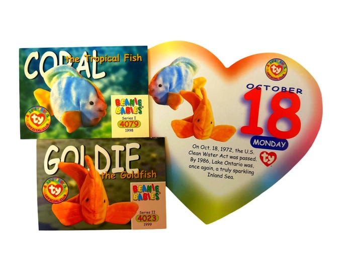 Beanie of the Day (October 18th) Goldie and Coral Fish, Beanie Baby Birthday Telegram Treat, Stocking Stuffers, 90s gifts