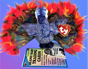 Flashy the Peacock Beanie Baby (2000) with Sealed Trading Card Pack