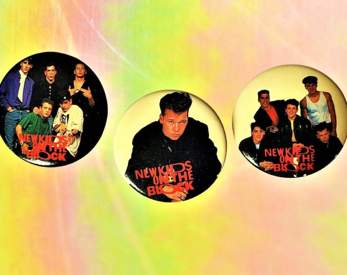 NKOTB (Three Pack Gift Set) 1.5 Inch Pin-back Buttons, NKOTB Fan Gift, NKOTB Buttons, New Old Stock Vintage Pins 1989 New Kids on the Block