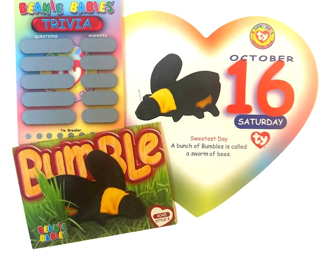 Beanie of the Day (October 16th) Bumble the Bee, Beanie Baby Birthday Telegram Treat, Stocking Stuffers, 90s gifts