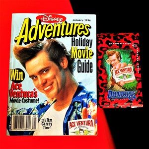 Revista de aventuras de Disney de enero de 1996, nostalgia de los 90, vintage, regalos de cumpleaños, paquete de cartas coleccionables, Ace Ventura