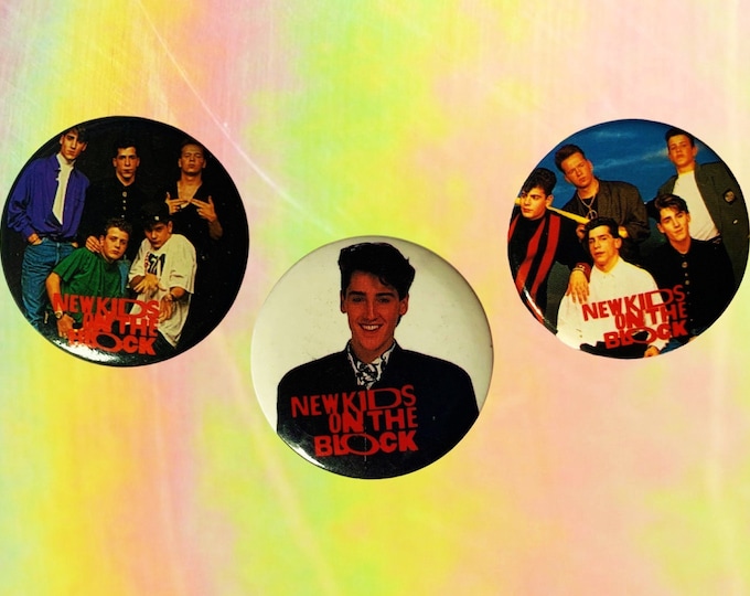 NKOTB (Three Pack Gift Set) 1.5 Inch Pin-back Buttons, NKOTB Fan Gift, NKOTB Buttons, New Old Stock Vintage Pins 1989 New Kids on the Block