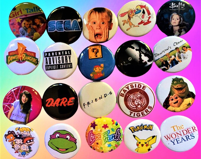 90s Style Buttons, 90s Party favors, Choose One Pinback button, 90s gift ideas, 90s pins, Saved by the Bell