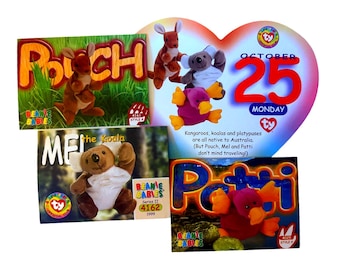 Beanie of the Day (October 25th) Mel Koala, Patti, Pouch Kangaroo Beanie Baby Birthday Telegram Treat, Stocking Stuffers, 90s gifts