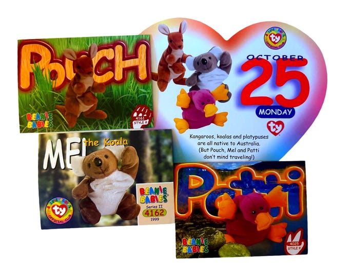 Beanie of the Day (October 25th) Mel Koala, Patti, Pouch Kangaroo Beanie Baby Birthday Telegram Treat, Stocking Stuffers, 90s gifts