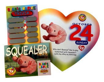 Beanie of the Day (October 24th) Squealer the Pig, Beanie Baby Birthday Telegram Treat, Stocking Stuffers, 90s gifts