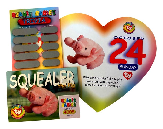 Beanie of the Day (October 24th) Squealer the Pig, Beanie Baby Birthday Telegram Treat, Stocking Stuffers, 90s gifts