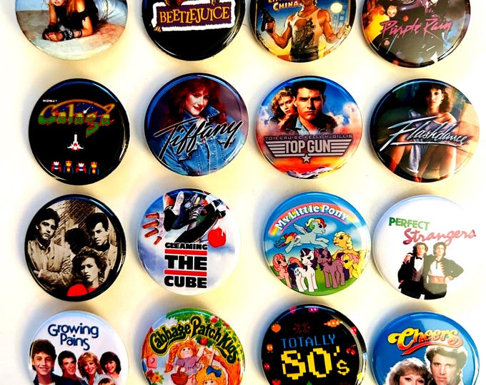 80s style Pinback buttons, Choose, 80s Party Favors