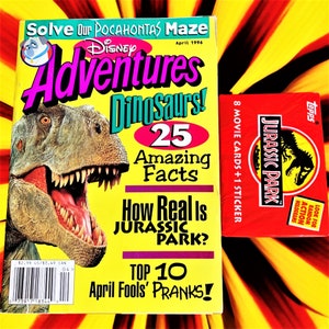 Abril de 1996 Revista de aventuras de Disney, nostalgia de los 90, Vintage, Regalos de cumpleaños, Paquete de cartas coleccionables, Dinosaurios