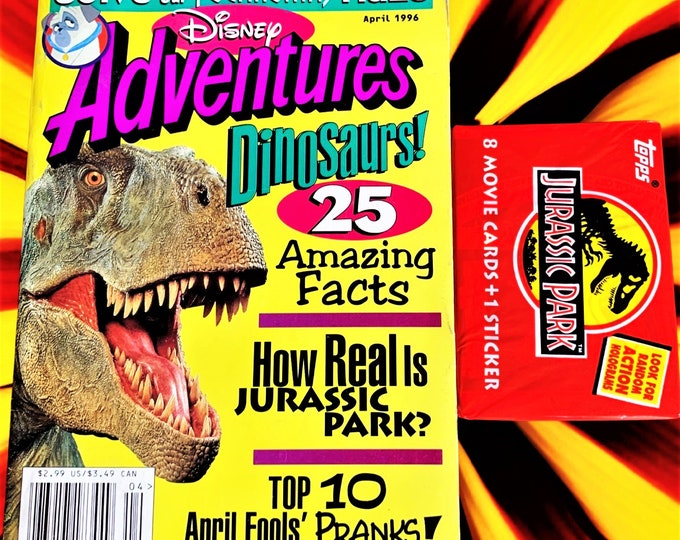 April 1996 Disney adventure magazine, 90s nostalgia, Vintage, Birthday Gifts, Trading Card Pack, Dinosaurs