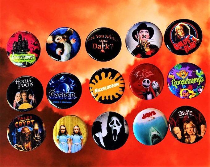 90s/80s Halloween Pin pack 15 Button Pack, 90s or 80s Halloween Party