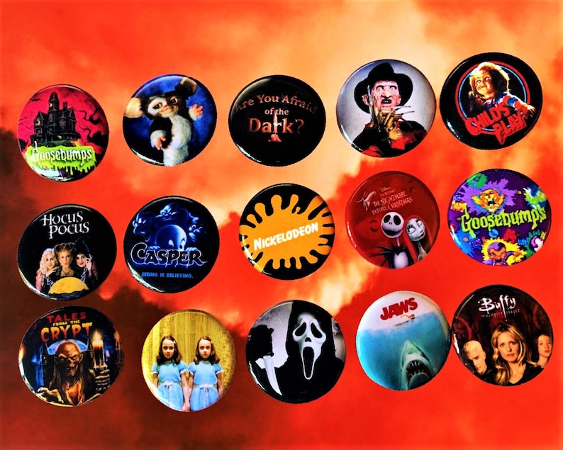 90s/80s Halloween Pin Pack 15 Button Pack, 90s or 80s Halloween Party ...