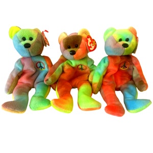 Peluche Ty Beanie Baby Peace Bear 1996 con tarjeta coleccionable y paquete sellado