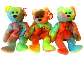 Peace Bear Ty Beanie Baby 1996 with Trading Card & Sealed Pack