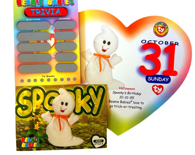 Beanie of the Day (October 31st) Spooky the Ghost), Beanie Baby Birthday Telegram Treat, Stocking Stuffers, 90s gifts
