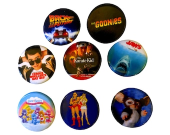 80s style (8 pack) pinback buttons, 80s pins, 80s Party, 80s Buttons