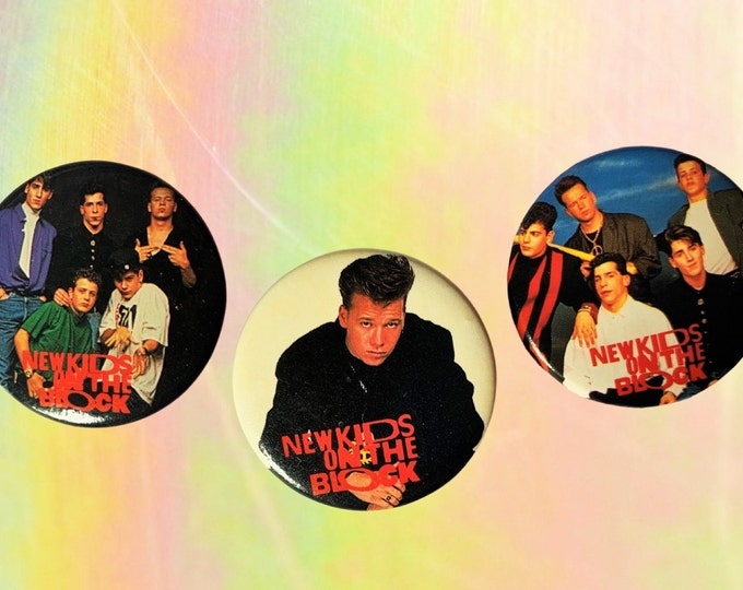 NKOTB (Three Pack Gift Set) 1.5 Inch Pin-back Buttons, NKOTB Fan Gift, NKOTB Buttons, New Old Stock Vintage Pins 1989 New Kids on the Block