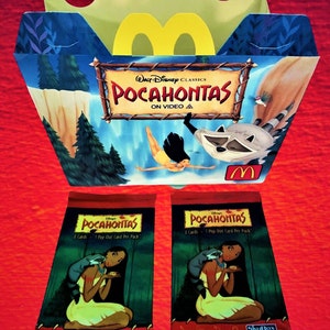 Pocahontas Vintage Australian Happy Meal Box con dos paquetes de cartas coleccionables de los 90