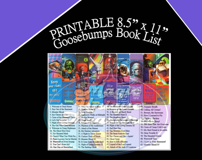 Goosebumps Book List | PRINTABLE Sheet Instant Download | PRINTABLE | Original Series 1-62 Reading Tracker