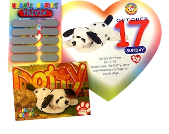 Beanie of the Day (October 17th) Dotty the Dalmatian, Beanie Baby Birthday Telegram Treat, Stocking Stuffers, 90s gifts