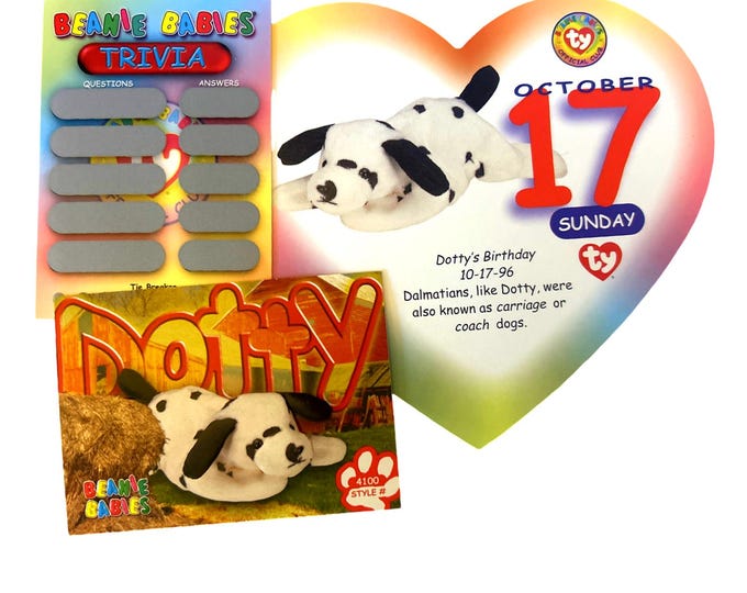 Beanie of the Day (October 17th) Dotty the Dalmatian, Beanie Baby Birthday Telegram Treat, Stocking Stuffers, 90s gifts