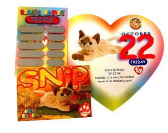 Beanie of the Day (October 22nd) Snip the Siamese Cat, Beanie Baby Birthday Telegram Treat, Stocking Stuffers, 90s gifts